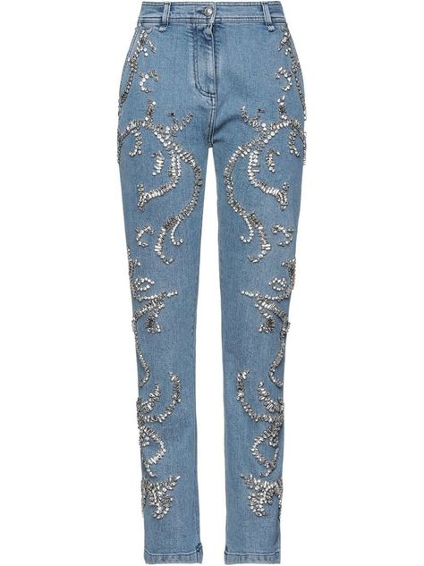 Versace Denim Trousers Versace Blue, Moda Denim, Blue Jean Outfits, Denim Pants Women, Embellished Jeans, Crop Top Outfits, Pants Blue, Denim Details, Versace Jeans