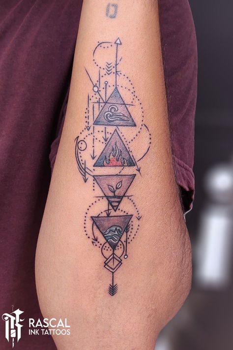 Elements Triangle Tattoo, 5 Elements Of Nature Tattoo, Elements Tattoo Sleeve, Four Elements Tattoo Symbols, Earth Air Fire Water Tattoo, Synth Tattoo, Element Tattoo Ideas Symbols, November Tattoo Ideas Symbols, 5 Elements Tattoo