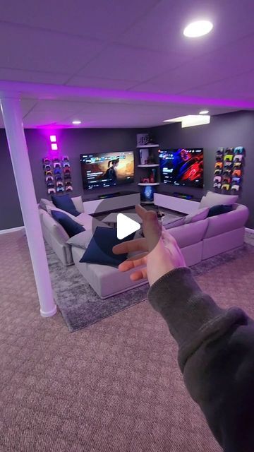 Loft Area Ideas, Ps5 Setup, Playstation Room, Basement Game Room, Room Gaming, Basement Games, Game Room Basement, Pc Setup, House Goals