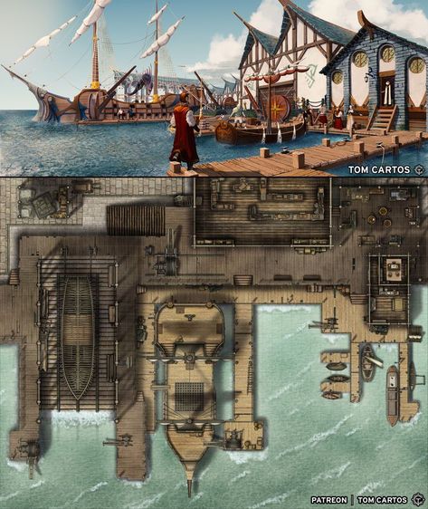 Click the link to download & find out more. #tomcartos #battlemap #map #ttrpg #dnd #rpg #pathfinder #dungeons #dragons #5e #d&d #free #dock #harbour #quay #ship #boat #wharf Ancient Greece Art, Sea Map, Fantasy City Map, Ship Map, Dungeon Tiles, Dnd World Map, Tabletop Rpg Maps, Dungeon Maps, D D Maps