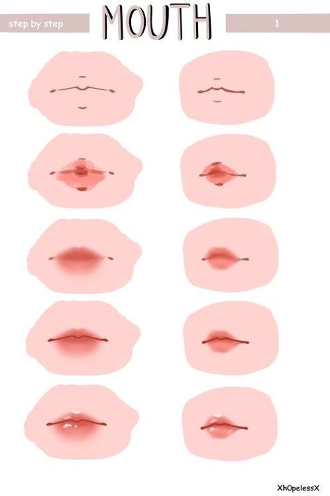 Circle Lips Tutorial, Lip Digital Art Tutorial, Basic Digital Art, Blender Drawing, Lip Tut, Mouth Tutorial, Lip Tutorial Drawing, Lips Tutorial, Anime Lips