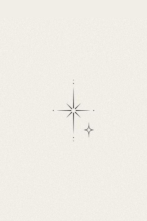 Sun With Stars Tattoo, Star Line Work Tattoo, North Star Fine Line Tattoo, The Star Tarot Tattoo Simple, Stars Line Tattoo, Cross Star Tattoo, Sparkle Stars Tattoo, Mini Compass Tattoo, Different Stars Drawing