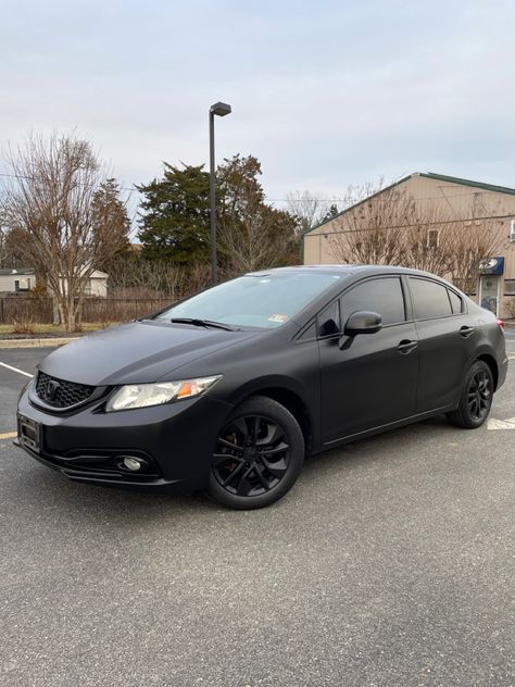 Check out this wrap our team just got done with! Full satin black color change with ceramic coating on top to keep dust, water and pollen off. The rims were plasti-dipped as well to completely blackout the car. #coastal #sign #design #cars #carwrap #honda #civic #ceramiccoat #plastidip Honda Civic Wrap, Black Civic, Black Honda Civic, Black Honda, Design Cars, Car Graphics, Ceramic Coating, Car Wrap, Sign Design