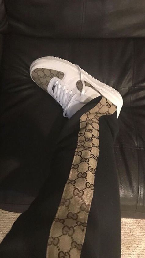 @tsuwoop custom gucci print air force 1s and sweats Gucci Outfit Men, Gucci Tracksuit, Y2k Outfits Men, Gucci Outfit, Gucci Print, Gucci Coat, Combat Medic, Drippy Outfit, Air Force 1s