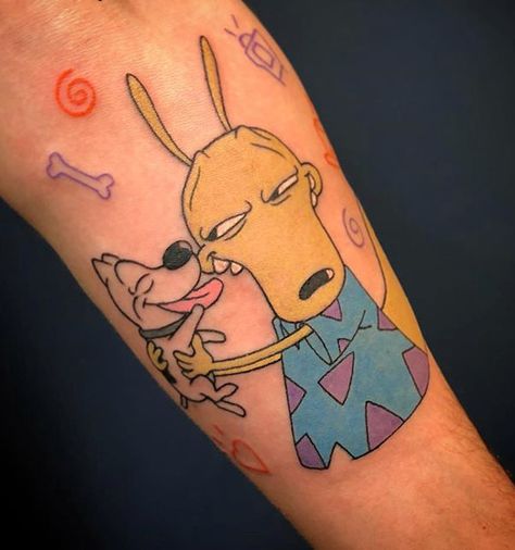 Rockos Modern Life Tattoo, Door Tattoo Ideas, Rocket Power Tattoo, Graceland Tattoo, Sticker Tattoo Ideas, Door Tattoo, Cool Cartoon Art, Rockos Modern Life, Rocko’s Modern Life