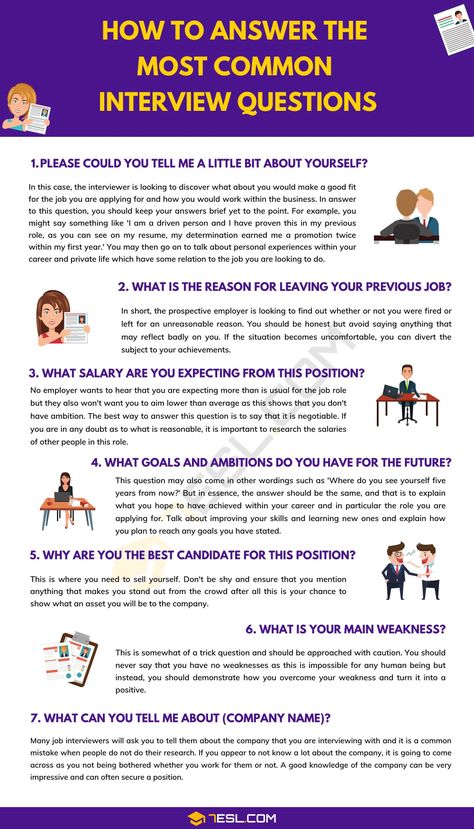 How to Answer the Most Common Interview Questions with Useful Examples 2 Job Interview Questions And Answers, Job Interview Prep, Common Job Interview Questions, Most Common Interview Questions, Job Interview Answers, Interview Help, Job Interview Preparation, Job Interview Advice, Common Interview Questions