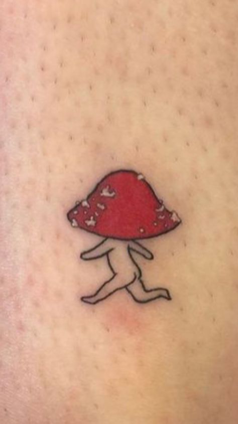 Small Red Mushroom Tattoo, Semi-colon Tattoo Mushroom, Silly Mushroom Tattoo, Mushroom Ear Tattoo, Funny Mushroom Tattoo, Mushroom Minimalist Tattoo, Mushroom Ghost Tattoo, Mushroom Tattoos Trippy, Mushroom Person Tattoo