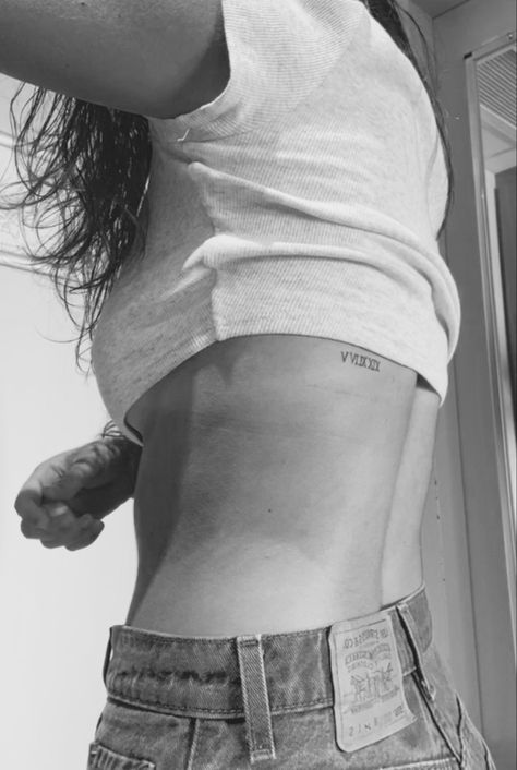 Back Tattoo Women Roman Numeral, Roman Numerals Back Tattoo, Roman Numeral Back Tattoo Women, Back Roman Numeral Tattoo, Roman Numeral Rib Tattoo, Dainty Roman Numeral Tattoo, Roman Numerals Tattoo, Roman Numbers Tattoo, Floral Back Tattoos