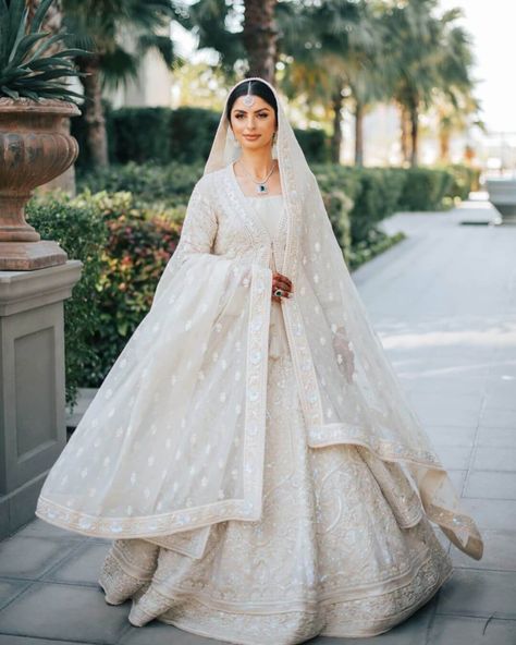 Indian Brides Who Rocked White Lehengas On Their Wedding Nikah Outfit, Nikah Dress, Desi Wedding Dresses, Nikkah Dress, Asian Wedding Dress, Asian Bridal Dresses, Bridal Dresses Pakistan, Pakistani Wedding Outfits, Indian Bridal Dress