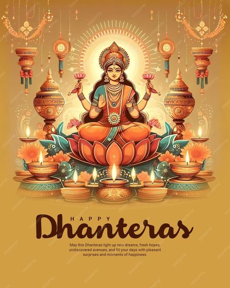 Happy Dhanteras and Dhanatrayodashi with Diwali celebration Social Media Post Template Banner | Premium AI-generated PSD Dhan Teras Post, Happy Dhanteras Creative, Dhanteras Post, Deepawali Wishes, Puja Items, Medical Quotes, Krishna Gif, Happy Dhanteras, Ganesh Wallpaper