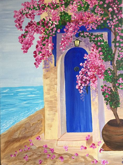 11 x 14  my rendition of 'Spring' by Artonline Gallery Shutters Painted Ideas, Europe Painting Acrylic, Spanish Paintings Easy, Paintings Of Greece, Spring Drawings Ideas Art, Embryo Art, Carpet Ideas 2023, Greece Painting, Deco Wallpaper