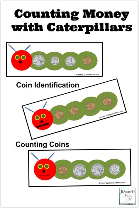 Counting Money with Caterpillars - This set of mats explores coin identification, counting on, and sorting. Counting Money, Math Activities For Kids, Counting Activities, Educational Printables, Printable Activities For Kids, Homeschool Math, Math Concepts, Creative Teaching, Kids Learning Activities