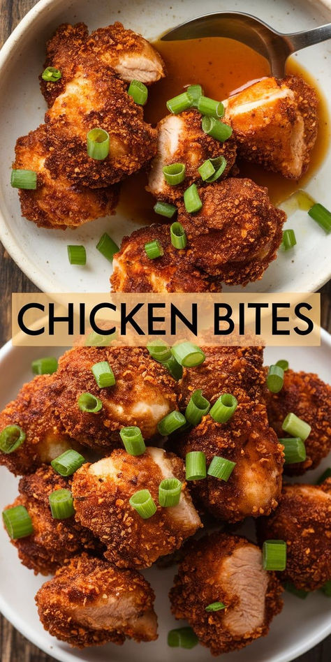 Crispy Chicken Bites.  Bite-sized, tender, and full of flavor! These crispy chicken bites are perfect for appetizers, snacks, or game day. Quick, easy, and delicious! Pan Fried Chicken Bites, Chicken Muffin Tin Recipes, Crispy Chicken Bites Recipes, Chicken Breast Appetizers, Chicken Breast Bites Recipes, Chicken Tender Bites, Cajun Chicken Bites, Crispy Chicken Bites, Fried Chicken Bites