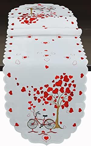 Amazon.com: Valentines Day White Satin Background, Bike Table, Romantic Table Decor, Valentine Table Runner, Anniversary Decoration, Thanksgiving Fashion, Holiday Table Decorations, Embroidered Tablecloth, Anniversary Decorations