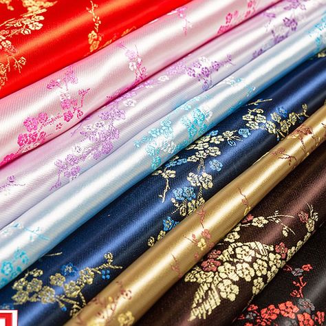 Chinese Silk Fabric, Sewing Kimono, Cherry Blossom Fabric, Vintage Cherry Blossom, Chinese Fabric, Flower Tapestry, Fabric For Sewing, Vintage Cherry, Chinese Silk