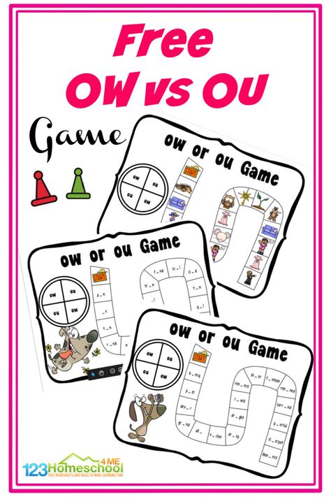 Ou And Ow Activities Free, Ow Ou Activities, Ou Ow Activities, Ow Sound, Ow Words, Vowel Sounds Activities, Ou Words, Free Phonics Activities, Short I Words