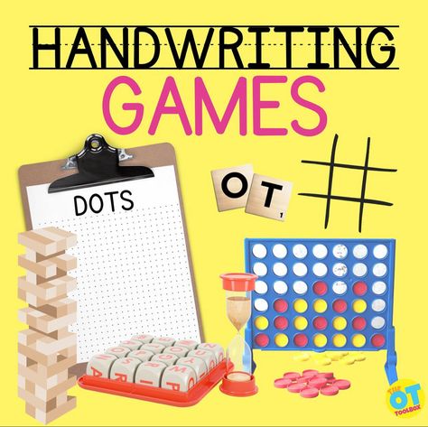 These handwriting games are pencil and paper games and board games that support handwriting skills. As occupational therapy providers, we love to provide meaningful and motivating activities to foster function…and games are one way to do that! Letter Sizing Occupational Therapy, Occupational Therapy School Based Activities, Occupational Therapy Writing Activities, Occupational Therapy Handwriting Games, School Based Occupational Therapy Interventions, Occupational Therapy Handwriting Activities, Peds Occupational Therapy, Handwriting Games Occupational Therapy, Occupational Therapy School Based Ideas