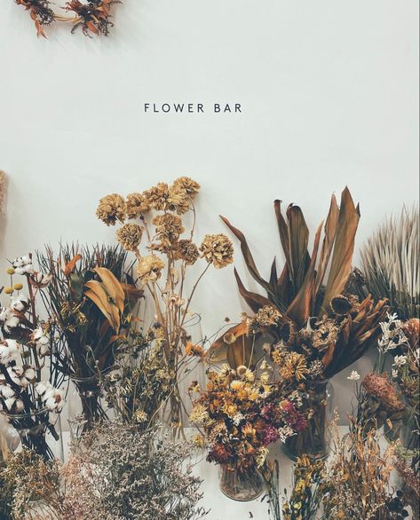 In the studio at Terra Flora HQ - dried flowers in rust and pale tones. Dried Flower Bar, Using Dried Flowers, Flowers At Home, Plant Room, Flower Bar, Garden Studio, Room With Plants, In The Studio, The Plant