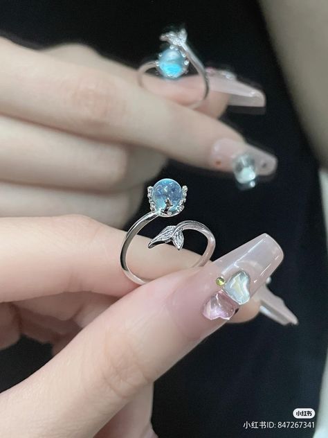 Blue Rings Aesthetic, Stylish Jewelry Accessories, Rings Aesthetic, Aesthetic Rings, Magical Jewelry, Nail Jewelry, Classy Jewelry, Jewelry Lookbook, Fancy Jewelry