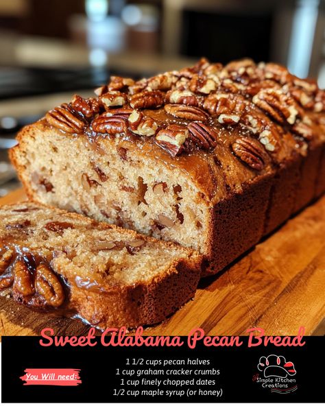 Indulge in the delicious flavors of the South with this Sweet Alabama Pecan Bread recipe! Perfect for breakfast or dessert, this moist and nutty bread is sure to become a family favorite. Get the recipe on our Pinterest board now! 🍞🌰 #SouthernBaking #PecanBread #SweetTreats #DeliciousRecipes Bread Machine Nut Bread, Pecan Sweet Bread, Moist Sweet Bread Recipe, Southern Baked Goods, Walnut Bread Loaf, Alabama Pecan Sweet Bread, Sweet Pecan Bread, Sweet Alabama Pecan Bread With Buttermilk, Pecan Bread Loaf