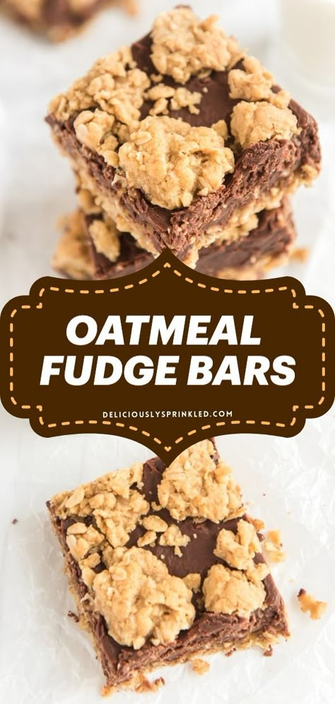 Fudgy Oatmeal Bars, Mia Recipes, Oatmeal Fudge, Chewy Oatmeal Cookies Recipe, Chewy Oatmeal Cookie, Oatmeal Fudge Bars, Crumb Cakes, Oatmeal Bars Recipes, Chocolate Oatmeal Bars