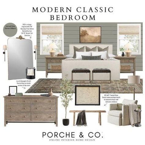 Our bedroom mood board design provides inspiration and tips for updating bedroom decor. Explore a range of styles and find the perfect fit for your home. Visit the Porche & Co. LTK to shop more bedroom designs and other room decor updates with modern classic home decor styles. (Affiliate) Bedroom Mood Board Interior Design, Updating Bedroom, Green Ranch, Organic Modern Home Decor, Ranch Bedroom, Master Suite Design, Organic Modern Home, Bedroom Mood Board, Neutral Bedroom Design