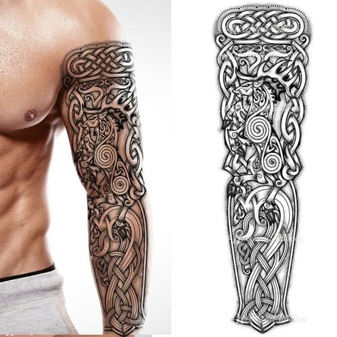 Celtic Sleeve Tattoos, Viking Tattoos For Men, Celtic Tattoos For Men, Viking Warrior Tattoos, Viking Tattoo Symbol, Viking Tattoo Sleeve, Temporary Tattoo Sleeves, Cross Tattoos, Full Arm Tattoos