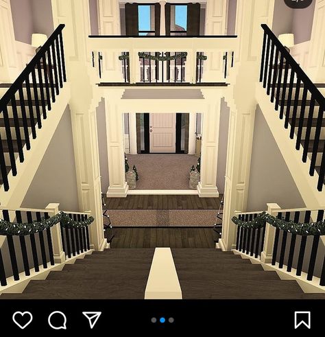 Bloxburg House Ideas Exterior 3 Story, Bloxburg Modern Stairs Ideas, Bloxburg Stair Case Ideas, Club Roblox Mansion Ideas, Bloxburg Spiral Stairs Ideas, Bloxburg Library Room Ideas, Pretty House Layout, Mansion Bloxburg Interior, Bloxburg Elegant Mansion Exterior