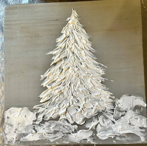 Christmas Plaster Art, Diy Spackle Canvas Art, Spackle Art Christmas, Plaster Wall Art Tree, Plaster Trees On Walls, Pallet Knife Christmas Painting, Textured Christmas Tree Painting, Textured Santa Painting, Textured Angel Painting Diy