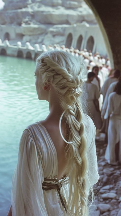 Targaryen Inspired Hairstyles, Hair Up Hairstyles For Prom, Fancy Blonde Hairstyles, Braided Hairstyles Elegant, Visenya Targaryen Braids, Targeryan Hair, Targaryen Hair Aesthetic, House Of The Dragon Hairstyles, Got Hairstyles