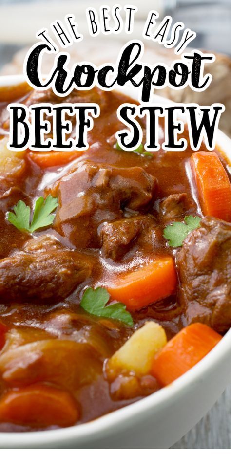 Classic slow cooker beef stew is hearty and full of tender beef, potatoes, carrots in a thick and rich broth. This easy and delicious soup is definition of comfort food. Made in the crockpot, the stew is a classic recipe that cooks to perfection with almost no prep! Beef Stew With Gravy, Easy Crockpot Beef Stew, Easy Slow Cooker Beef Stew, Slow Cooker Beef Stew Easy, Crock Pot Beef Stew, Prep Dinners, Crockpot Beef Stew, Stew Recipes Crockpot, Slow Cooker Recipes Beef Stew