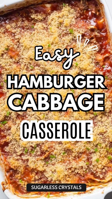 Dive into this incredible fusion of flavors with our Hamburger Cabbage Casserole recipe! This easy lunch option is both satisfying and scrumptious, combining the rich and savory taste of ground beef with the crisp, refreshing texture of tender cabbage, all baked to perfection. Try it today and see why it's the best of both worlds! Cabbage Ground Beef Casserole, Hamburger And Cabbage Casserole, Cabbage Beef Bake, Cabbage Hamburger Casserole, Cabbage Roll Casserole Recipes, Cabbage Casserole Recipes Beef, Hamburger Cabbage Recipes, Ground Beef Cabbage Recipes, Cabbage Hamburger Recipes