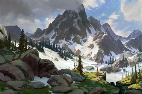 ArtStation - snow mountain, hongqi zhang Canadian Wilderness, Wallpaper Drawing, Mountain Background, Landscape Concept, Landscape Background, Fantasy Setting, Fantasy Places, Landscape Scenery, Fantasy Art Landscapes