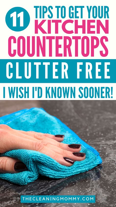 Here are the best ways to keep your kitchen countertops clutter free and clear of any clutter. These tips and tricks will help you get any random junk off your kitchen counters and stop having cluttered kitchen countertops!. These decluttering tips are perfect to help you organize your kitchen space better and remain clutter free. These brilliant kitchen counter organization ideas will help you organize and declutter your kitchen countertops. How To Keep Kitchen Counters Clear, Kitchen Counter Declutter Ideas, Kitchen Counter Storage Ideas, Kitchen Sink Organization Countertops, Countertop Organization Ideas, Clutter Free Kitchen Countertops, Declutter Kitchen Countertops, Kitchen Countertop Organization Ideas, Declutter Kitchen Counter