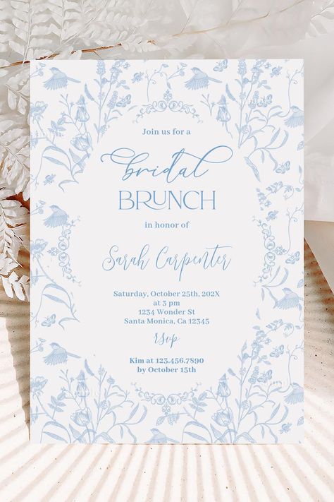 Toile Floral Bridal Shower Brunch Invitation Something Blue Bridal Brunch, Blue Floral Bridal Shower Ideas, Something Blue Bridal Shower Theme, Bridal Shower Dusty Blue, Something Blue Bridal Shower Ideas, Blue Bridal Shower Ideas, Blue Bridal Shower Themes, Blue Bridal Shower Invitations, Savannah Smith