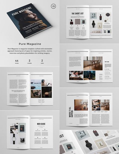 Pure Magazine - InDesign Template Graphic Design Magazine, Book Portfolio, 잡지 레이아웃, Indesign Magazine Templates, Book And Magazine Design, Magazine Layout Design, Brochure Layout, Design Editorial, Publication Design