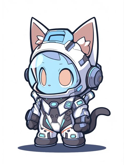 Astronaut Cat Drawing, Mecha Character Design, Chibi Astronaut, Mascot Reference, Chibi Robot, Omega Point, Team Tattoo, Astronaut Mascot, Animal Astronaut