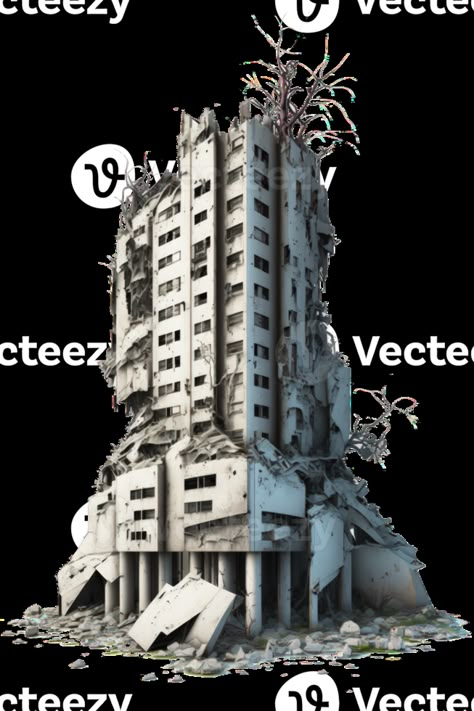 Ruined Skyscraper, Apocalypse Concept Art, City Ruins, Buildings Artwork, Brutalism Architecture, Ruined City, Abstract Art Images, Graphic Shapes Design, Winter City