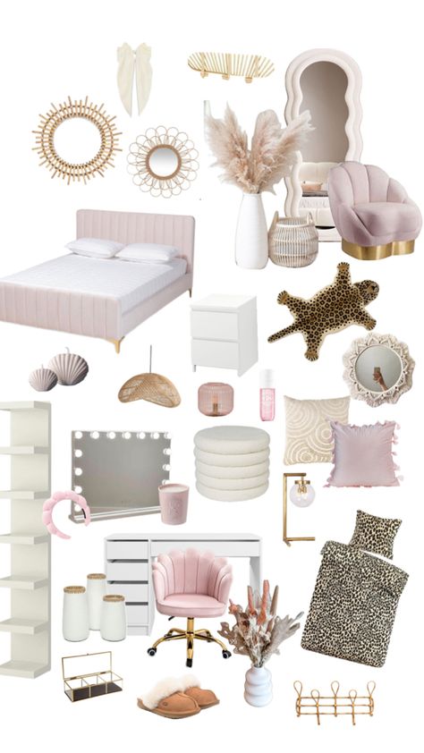 Pink Bed Inspo Aesthetic, Room Ideas Gold And Pink, Clean Cute Room, Preppy Themed Room, Pink Gold And White Bedroom Aesthetic, Pink Gold Grey Bedroom, Gold White Pink Bedroom, Cute Pink And White Room Ideas, Future Room Ideas