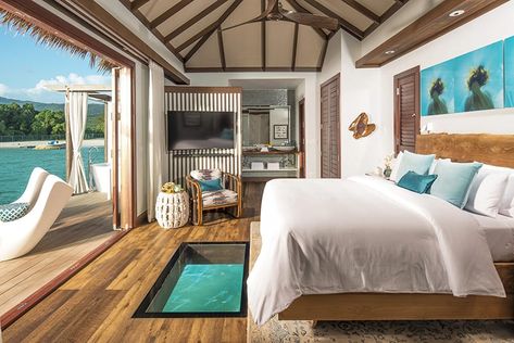 Bungalow Resorts, Sandals South Coast, Water Bungalow, Water Hammock, Jamaica Resorts, Tropical Bedrooms, Water Villa, Family Friendly Resorts, Honeymoon Suite