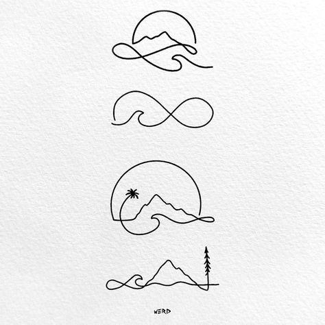 Drew Graves on Instagram: "Single Line Tattoo Designs. The first four are available as temporary tattoos on Inkbox. Use the link in my bio to browse all@my temporary tattoo designs on @inkbox 
.
.
.
.
If you would like to use any of my designs for a tattoo, please support my work and purchase a Tattoo Certificate from my website, werdgra.com or just use the link in my bio! Thanks so much! 
-Drew
.
.
.
#simpletattoo #minimaltattoo #flashtattoo #tattoodesign #tattooideas #blackworktattoo #tattoo #tattoolover #minimalism #stippling #lineworktattoo #blackworknow #linework #blacktattooart #darkartists #onlyblackart #inked #artist #werdgra #finelinetattoo" Single Lines Tattoo, California Tatoos Small, Sunrise Wave Tattoo, Simple Line Tattoo Designs, Single Line Sun Tattoo, Fine Line Surf Tattoo, Curiousity Tattoo, Thigh Line Tattoos, Single Line Tattoo Men