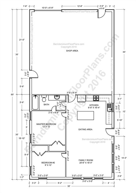 Barndominium Floor Plans, Pole Barn House Plans and Metal Barn Homes | Barndominium Floor Plans. Shop With Living Quarters, Garage With Living Quarters, Pole Barn Designs, Architecture Art Nouveau, Plan Garage, Stable Ideas, Metal Barn Homes, Barndominium Plans, Pole Barn House Plans