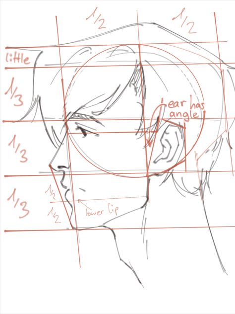 Side Profile Drawing Guide, Side Profile With Glasses Drawing, How To Draw Glasses From The Side, Side Profile Guidelines, Glasses Side View Drawing, Side Profile Guide, Profile View Reference, Side Profile Eyes Drawing, Profile View Drawing