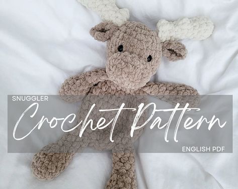 Crochet Snuggler Pattern - Etsy Learn To Crochet Animals, Moose Snuggler Pattern, Crochet Animal Snuggler Pattern, Crochet Projects For Beginners Animals, Moose Lovey Crochet Pattern Free, Crochet Hippo Snuggler Pattern, Quick Crochet Stuffies, Crochet Animals Chunky Yarn, Moose Crochet Pattern Free