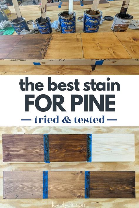 Staining pine with a beautiful, even finish can be a difficult task. But it's much easier when you use the best stain for pine. I tested oil-based stains, water-based stains, and gel stains to see which ones actually give the best color on pine wood. Find out which stain works best so your next pine project turns out absolutely beautiful. Best Wood Stains For Rustic Look, Stain Colors For Pine Wood Furniture, Wood Shelf Stain Colors, Colors Of Stains For Wood, Different Wood Stain Colors, Pine Stain Colors Wood, Best Wood Stain For Farmhouse Look, Vintage Wood Stain, Natural Wood Stain Colors On Pine