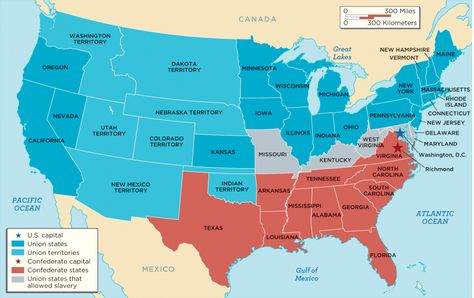 Map of Confederate, Union and Border States. Map Of The United States, Union Army, United States Map, States In America, State Of The Union, Northern Virginia, State Map, Us History, The Union