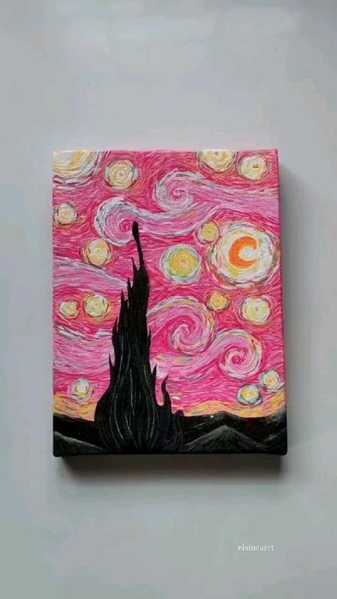 Cr : @elainearrt on Instagram in 2022 | Mini canvas art, Diy canvas art painting, Canvas painting designs Easy Paint Night, Easy Paint Night Ideas, Mini Canvas Art Diy, Paint Night Ideas, فنسنت فان جوخ, Easy Painting Ideas, Arte Peculiar, Art Painting Tools, Arte Van Gogh