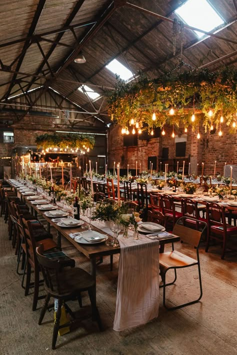 Hanging Floral Decor, Trestle Tables, Halfpenny London, York Uk, Baker Photography, Field Wedding, London Bride, March Wedding, Converted Barn