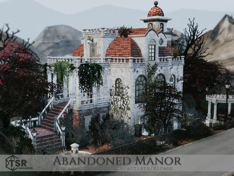 Old Money Mansion Sims 4, Sims 4 Abandoned House, Sims 4 Abandoned, Abandoned Manor, Living Room Sims 4, Lotes The Sims 4, Modern Floral Wallpaper, The Sims 4 Lots, Permeable Paving