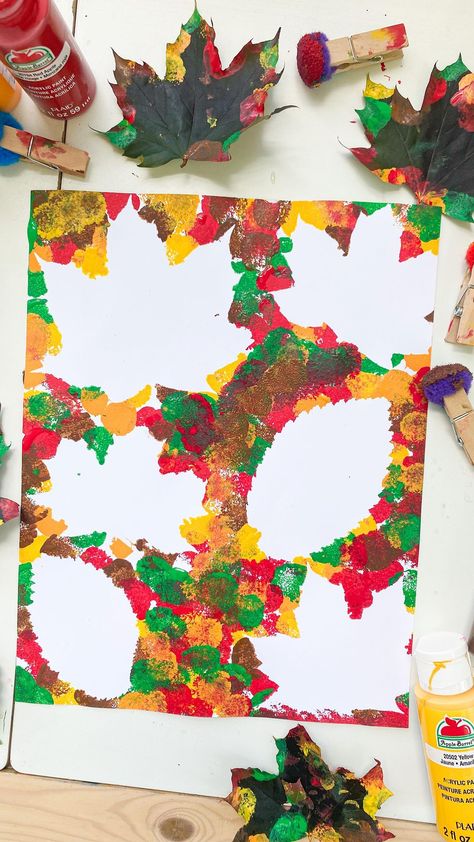 Deena Keller | Leaf Resist Art 🍁 follow @abcdeelearning for more craft ideas ! 🍃This craft is perfect for the summer or fall time! Save it to try 🍂Grab... | Instagram Fall Painting Kindergarten, Trees And Leaves Activities For Toddlers, Paint With Leaves, Fall Art Preschool, Autumn Eyfs Activities, Resist Art, White Spaces, Autumn Leaves Craft, Preschool Crafts Fall